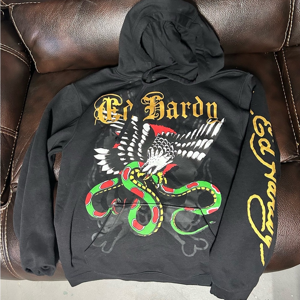 Ed Hardy Black and Red Sweatshirt with Bold Graphic Design